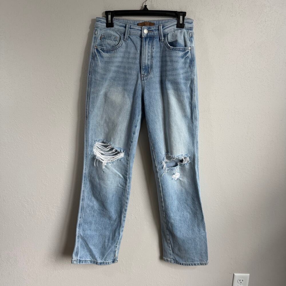 Judy Blue Light Wash High Rise Destroyed Knee Straight Leg Jeans Womens 26